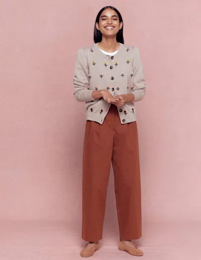 Boden Davina Puff Sleeve Cardigan Chinchilla Embroidery  In Gray