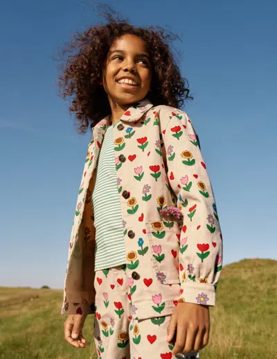 Boden Kids' Denim Jacket Ivory Sunflower Garden  In Neutral