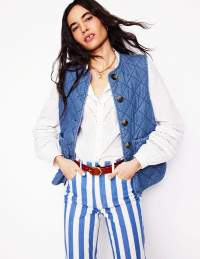 Boden Denim Quilted Gilet Mid Wash Women  In Blue