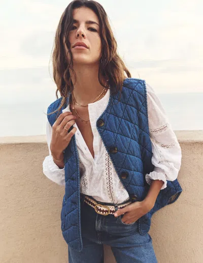 Boden Denim Quilted Giletmid Wash Women  In Blue