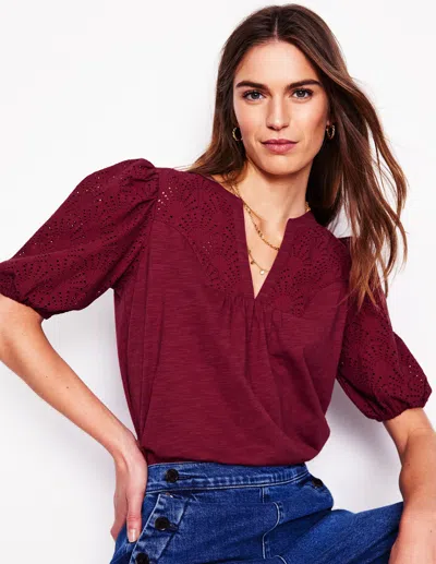 Boden Dolly Broderie Top Garnet Red Women