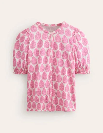 Boden Dolly Puff Sleeve Jersey Shirt Sangria Sunset, Floret Paisley Women