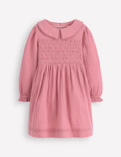 Boden Kids' Double Cloth Collared Dress Pink Heather Girls