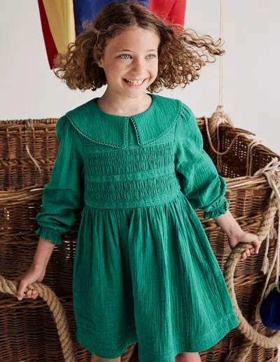 Boden Kids' Doppeltuch-kleid Mit Kragen-waldgrün In Green