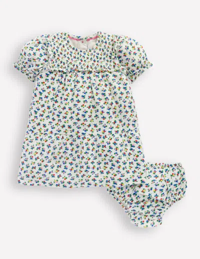 Boden Babies' Double Cloth Dresssoft Ivory Ditsy Girls