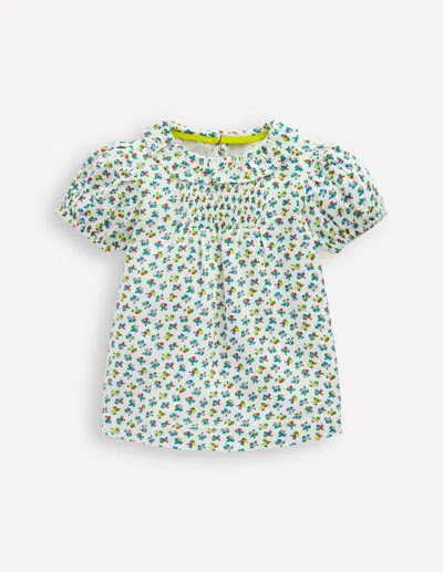 Boden Kids' Double Cloth Printed Blousesoft Ivory Ditsy Floral Girls