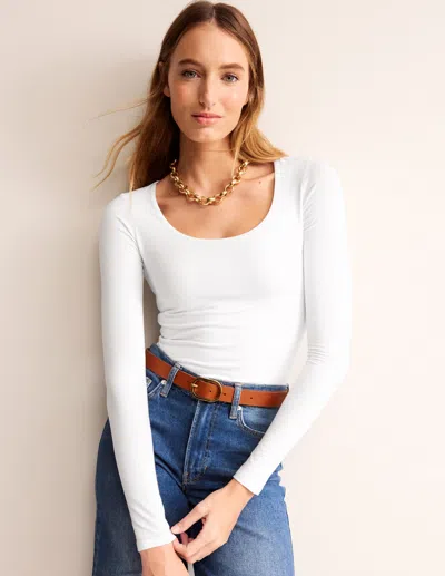 Boden Double Layer Scoop Long Sleeve White Women