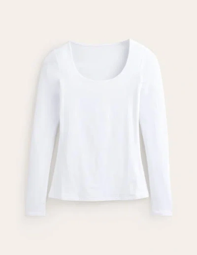 Boden Double Layer Scoop Long Sleeve White Women