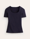Boden Doppellagiges T-shirt Mit Tiefem Rundhalsausschnitt-aqua Marine Marl In Navy