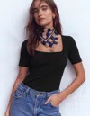 Boden Double Layer Square Neck Tee Black  In Black