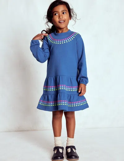 Boden Kids' Drop Waist Sweatshirt Dress Bluejay Embroidery