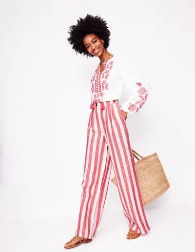 Boden Dulwich Linen Pants Strawberry Tart Red  Stripe Women