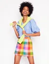 Boden Dulwich Linen Shortsrainbow Multigingham Women  In Rainbow Multigingham