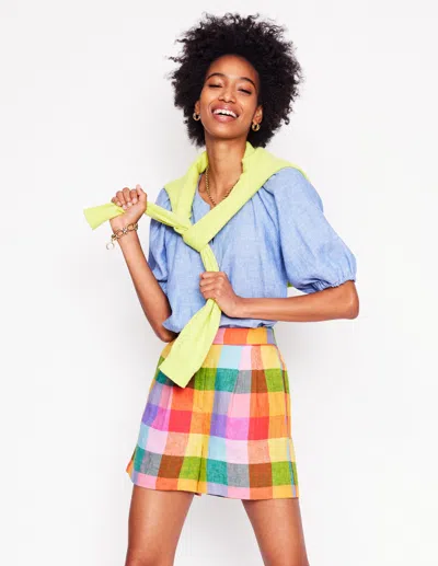 Boden Dulwich Linen Shortsrainbow Multigingham Women