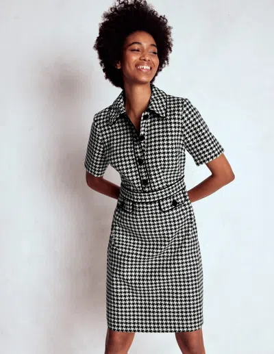 Boden Eda Wool Shift Dress Black Dogstooth  In Multi