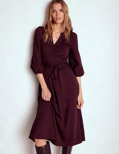 Boden Eden Broderie Jersey Dress Dark Cherry  In Brown