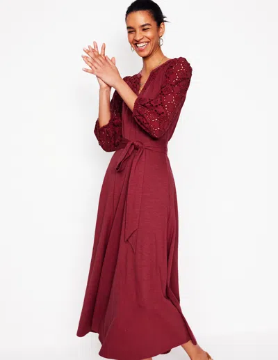 Boden Eden Broderie Jersey Dressgarnet Red Women