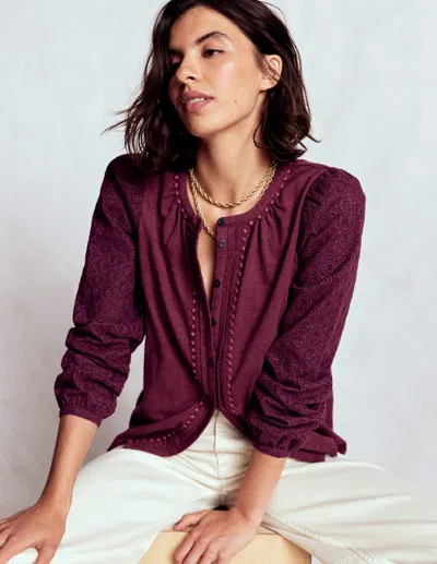 Boden Eden Jerseyhemd Mit Lochstickerei-dunkelviolett In Purple