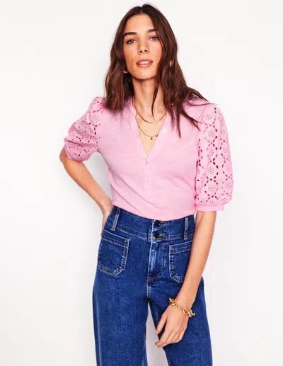 Boden Eden Puff Sleeve Henley Top-soft Pink Female