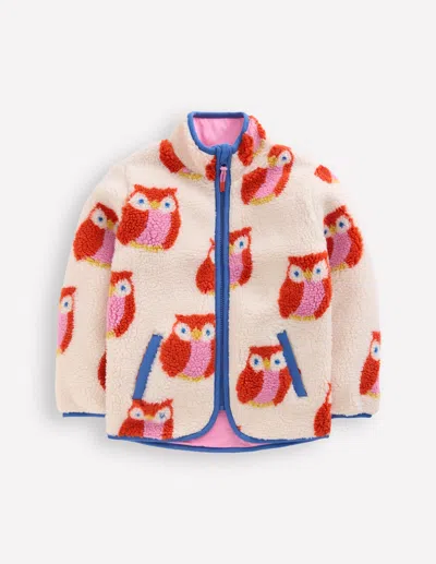 Boden Kids' Eden Teddyfelljacke Mit Durchgehendem Reissverschluss-dunkelorange Eulen In Multi