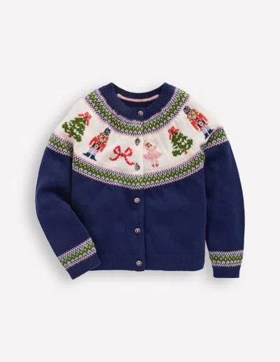 Boden Kids' Edie Fair Isle Cardigan Blue Nutcracker  In Multi