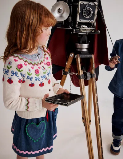 Boden Kids' Edie Fair-isle-strickjacke-ecru Meliert, Blumen