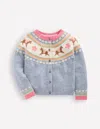 Boden Edie Fair-isle-strickjacke-gletscherblau Meliert Pferde