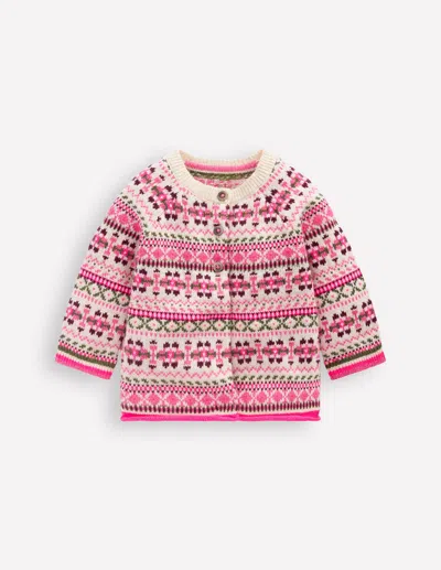 Boden Babies' Edie Fair Isle Cardigan Oatmeal Heritage Fair Isle  In Multi