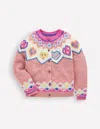 Boden Edie Fair Isle Cardigan Pink Marl Hearts  In Multi