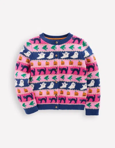 Boden Kids' Edie Fair-isle-strickjacke-himbeerrosa Halloween In Multi
