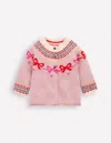 Boden Edie Fair Isle Cardigan Vintage Pink Bows  In Pink