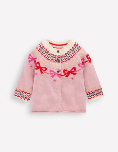 Boden Babies' Edie Fair Isle Cardigan Vintage Pink Bows