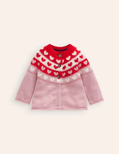 Boden Babies' Edie Fair Isle Cardiganalmond Pink Hearts Girls