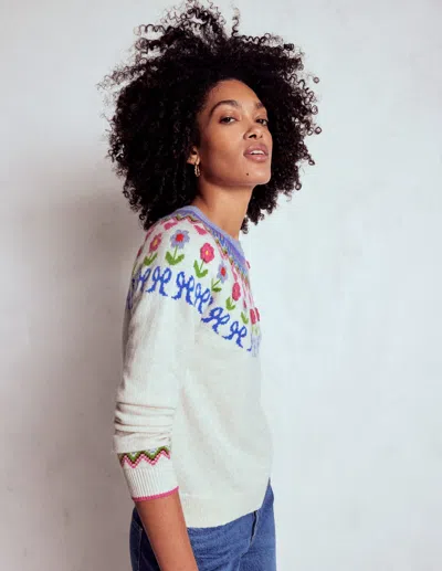 Boden Edie Fair-isle-pullover-haferbeige Meliert, Blumen In Multi