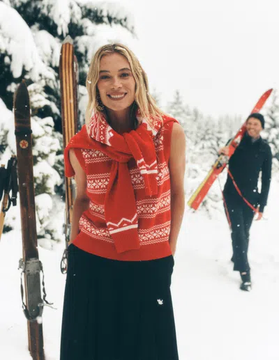 Boden Edie Fair Isle Vest Poppy Red, Warm Ivory
