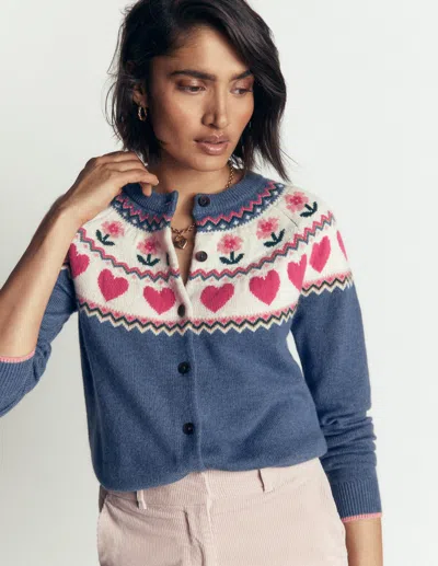 Boden Edie Fair-isle-strickjacke In Blau | Grösse Xs In Blue