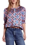 Boden Effie Print Front Button Top In Blue