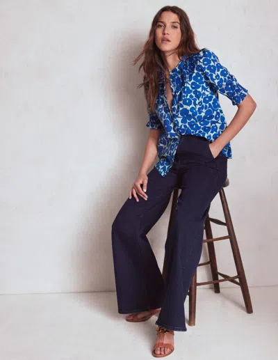 Boden Effie Short Sleeve Top Bright Blue, Leafy Grove  In Multi