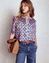 Boden Effie Print Front Button Top In Blue