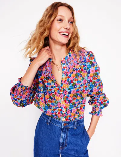 Boden Effie Smocked Blousemulti, Paintbox Ditsy Women  In Multi