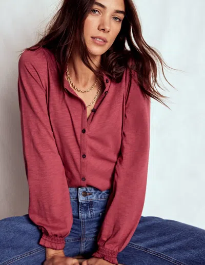 Boden Effie Smocked Detail Shirt Earth Red