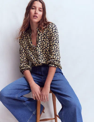 Boden Effie Smocked Detail Shirt Navy Heart  In Neutral