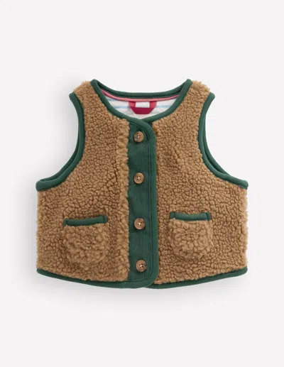 Boden Babies' Einfarbige Teddyfellweste In Grün | Grösse 68 In Brown