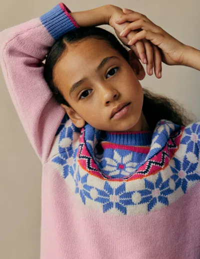 Boden Kids' Eleanor Fair Isle Sweater Blooming Pink  In Multi