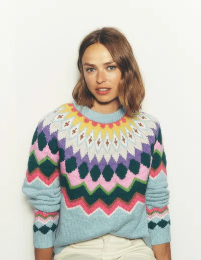 Boden Eleanor Fair Isle Sweater Tourmaline Blue Melange