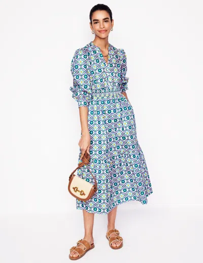 Boden Elena Tiered Cotton Midi Dressmulti, Floweret Tile Women  In Multi/ Floweret Tile