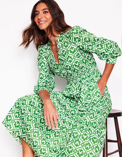 Boden Elena Tiered Cotton Midi Dressparadise Green, Ivy Trellis Women  In Paradise Green/ Ivy Trellis