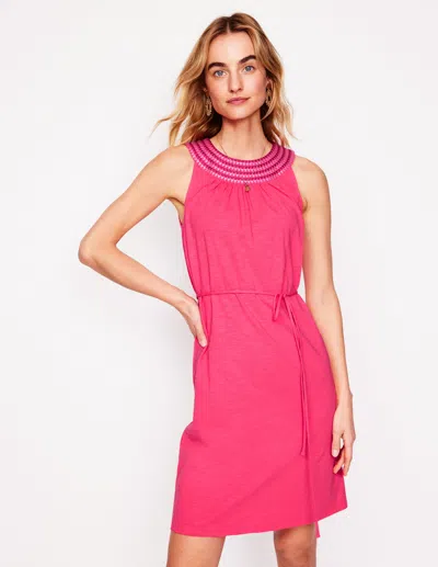 Boden Eleni Embroidered Short Dress Camelia Pink