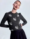 Boden Elizabeth Embellished Sweater Charcoal Melange Swans  In Gray