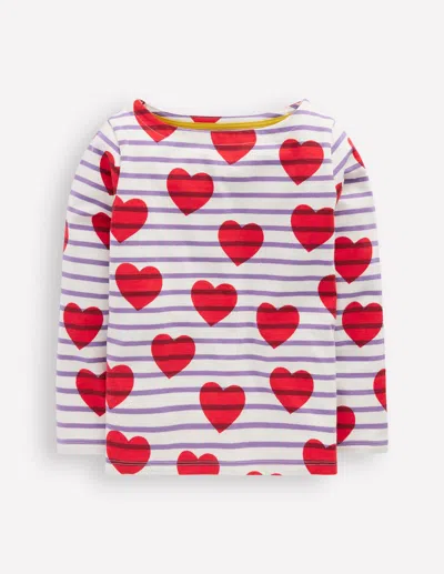 Boden Kids' Ella Lustiges Breton-streifen Herzen In White